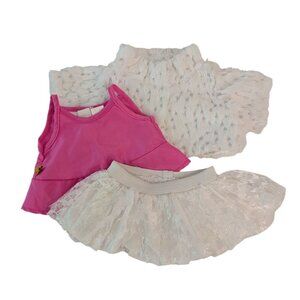 Build-A-Bear Clothes Pink Top White Lace Skirt Faux Fur Jacket Sequins Outfit